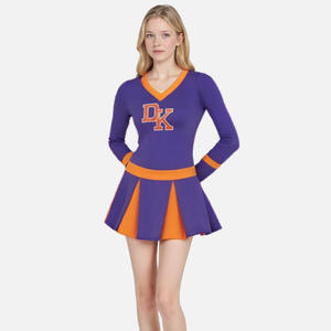 Vestido de Animadora Estilo <span class=keywords><strong>Vintage</strong></span> Europeo-Americano de Poliéster y Spandex con Manga Larga, Cuello en V, Cintura Imperio, Antiestático, con Estampado de Letras para Verano - Product Image 1