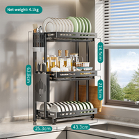 Étagère à vaisselle en métal noir à 3 niveaux, pliable, pour le rangement dans la cuisine