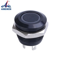 Bouton-poussoir électronique LED étanche en acier inoxydable noir 12 mm, interrupteur lumineux à réinitialisation pour démarrage de voiture, momentané, à tête plate, IP65
