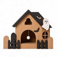 Maison pour chat en carton ondulé, style cimetière, avec toit en pente, griffoir et découpe fantôme, pour intérieur