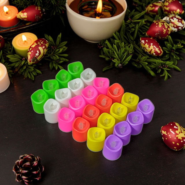 Warm White LED Votive Candles 24-Packs Flameless Electric Tea Lights Long-Lasting Plastic Battery Weddings Christmas Halloween