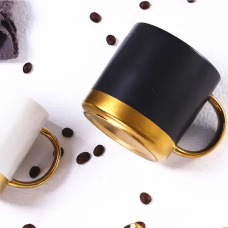 Set Mug Emas Mewah Gaya Baru, Set Cangkir dengan Kotak Keramik Gelas