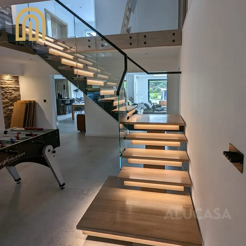 Alucasa Home Australian/America Indoor Staircase Floating Straight Stairs Customized Interior Staircase Designs