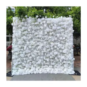 2024 Best Selling Product Artificial Flower White Rose Babysbreath Panel Flower Wall Backdrop 8ft X 8ft