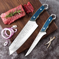 Ensemble de couteaux de cuisine personnalisés avec manche en bois coloré Couteau de chef tout usage Couteau à découper en os Outil de boucher-Acier inoxydable