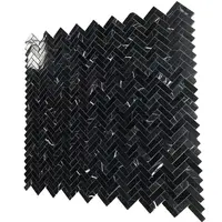 현대 중국 검은 Marquina 대리석 헤링본 모양 모자이크 타일 바닥 및 벽