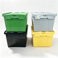 Caisse en plastique empilable et emboîtable avec couvercle à charnière, vide, pour un transport économique, bac de manutention
