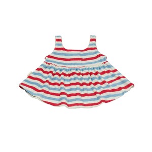 Vestito Estivo Casual Senza Maniche in Cotone con Bottoni per Bambine, Abito con Bretelle per <span class=keywords><strong>Neonata</strong></span>, Rosso e Blu a Righe - Product Image 2