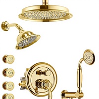 Système de douche double vintage brossé Homekicen, pommeau de douche mural 9 pouces, douchette pluie vintage 6 pouces, ensemble robinet 4 voies