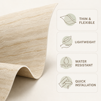 Revêtement mural flexible en pierre imitation travertin beige doré 1200x3000mm pour la décoration murale des hôtels et villas, plaque murale MCM