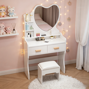 Mesa <span class=keywords><strong>de</strong></span> <span class=keywords><strong>Maquillaje</strong></span> en Forma <span class=keywords><strong>de</strong></span> Corazón en Oferta, con 2 Cajones <span class=keywords><strong>de</strong></span> Almacenamiento y Taburete, para Dormitorio o Apartamento <span class=keywords><strong>Pequeño</strong></span> - Product Image 5