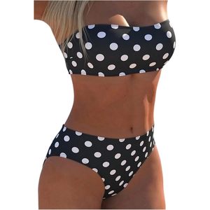 Traje de Baño de Dos Piezas Personalizado para Mujer, Bikini Bandeau de Cintura Alta con Estampado de Puntos, Traje de Baño Elástico de Spandex y Poliéster - Product Image 4