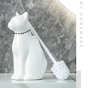 FF5945 Décoration de salle de bain mignonne, support de <span class=keywords><strong>brosse</strong></span> <span class=keywords><strong>WC</strong></span> en céramique en forme de <span class=keywords><strong>chat</strong></span>, <span class=keywords><strong>brosse</strong></span> et support pour toilettes - Product Image 2