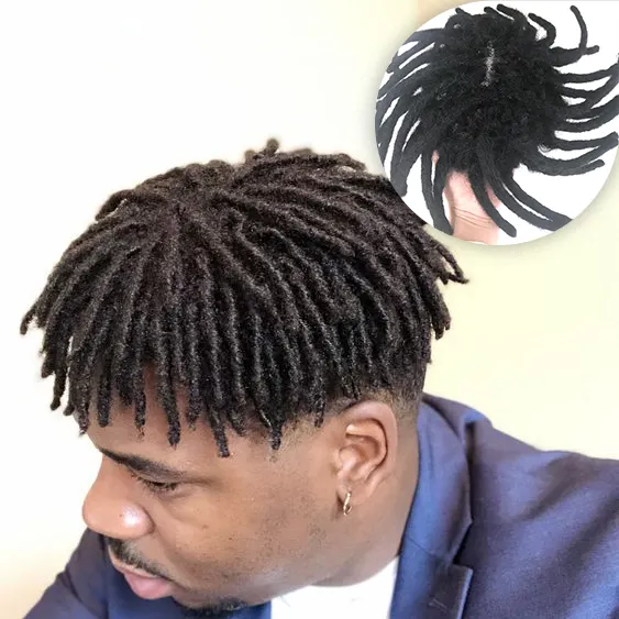 2023 New Style Dreadlocks Toupee für Männer Full Lace Afro Haare rsatz system Perücke für schwarze Herren Herren Haar prothese Curly