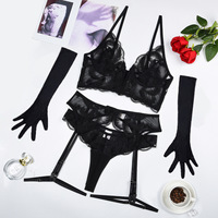 Ensemble de Lingerie de luxe pour femmes de haute qualité Hot Sexy Plumes Broderie Gant de corps Dames Fantaisie Dentelle Sous-vêtements Niveau de contrôle ferme