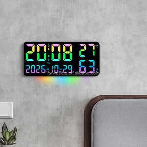 Horloge murale LED RGB multifonctionnelle YIDA <span class=keywords><strong>TIME</strong></span> avec grand écran, affichage de la température et de l'humidité, lumière ambiante pour salon - Product Image 3