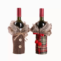 Porte-bouteille de vin de Noël en forme de pull avec col en fausse fourrure et manteau à boutons, décoration pour bouteille de vin, pour la décoration de table à la maison, cadeau