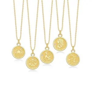 925 sterling silver gold plated woman fashion zodiac gold coin necklace