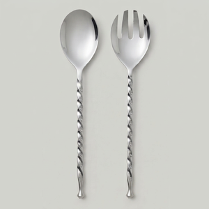 Stainless Steel Salad <b>Spoon</b> <b>Fork</b> <b>Set</b> With Twisted Handle Modern Design High Mirror Polish Dishwasher Safe Flatware - Product Image 1
