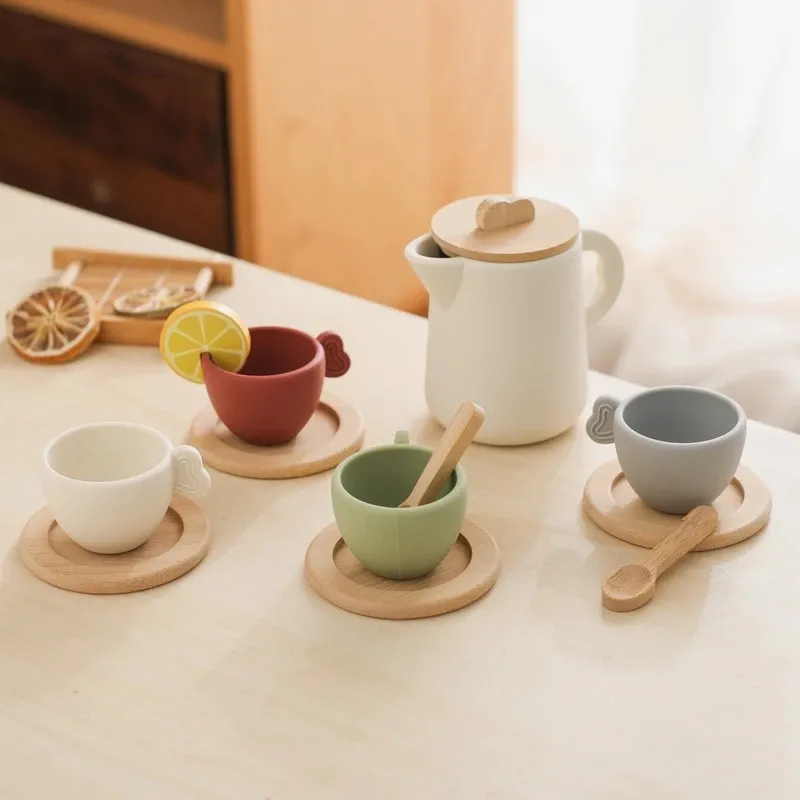 Baby Houten Montessori Speelgoed Spelen Huis Afternoontea Set Model Puzzel Speelgoed Nummers Blokken Leren Speelgoed