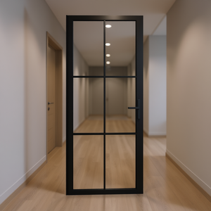 Porte de séparation intérieure en verre noir 32,7x79,3 pouces, design minimaliste, isolation acoustique, ouverture latérale - Product Image 2