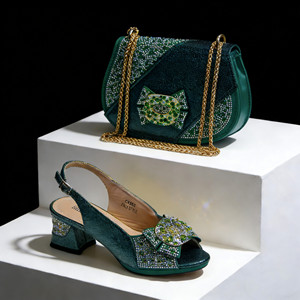 Conjunto de Zapatos Africanos de Punta Abierta y Bolso de Alta Calidad para Fiesta en Nigeria, Sandalias de Tacón Alto con Botones para Verano y Otoño, y Clutch a Juego con Pedrería - Product Image 6