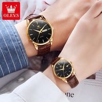 Montre-bracelet OLEVS 6898 de luxe pour homme et femme, en cuir, étanche, à quartz, avec date