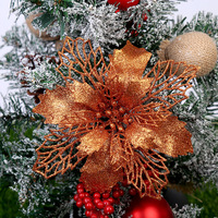 Décoration de Noël : Fleurs artificielles scintillantes, Poinsettia rouge pour la maison et les fêtes