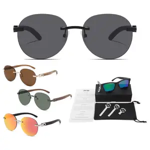 Лидер продаж, поляризованные солнцезащитные очки ручной работы из черного дерева, круглые солнцезащитные очки без оправы