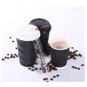 Wholesale Black White Double Ripple Wall Biodegradable Paper Cup Manufacturer Suppliers Custom Cheap Coffee Paper Cup With Lid