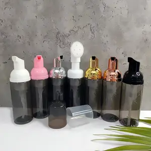 Wholesale 60ml semitransparent black foam bottle mousse bottle with rose gold pump for liquid face cleanser