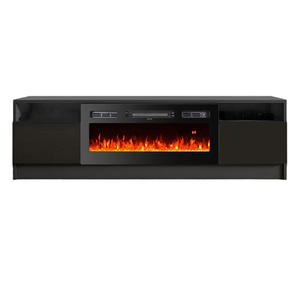 Meuble TV autoportant en bois blanc et noir 63'' avec télécommande, foyer <span class=keywords><strong>électrique</strong></span> à LED pour la maison - Product Image 3