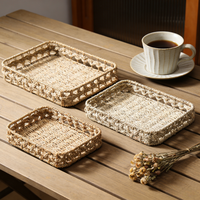 Paniers de rangement rectangulaires simples en jonc de mer, tressés à la main, décoration moderne pour la maison, écologiques avec poignée, multi-usages