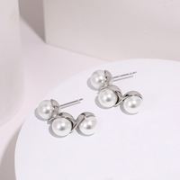 Boucles d'oreilles pendantes vintage en acier inoxydable plaqué or 18 carats, design perle d'imitation ronde, cadeau de fête pour femme, vente en gros