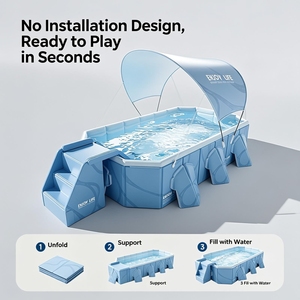 Piscina Familiar Inflable Plegable de PVC con Toldo Extraíble y Tobogán, Piscina de Juegos Acuáticos para Niños al Aire Libre en el Patio Trasero - Product Image 3
