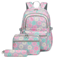 Cartables pour enfants de haute qualité cartables d'étudiants de grande capacité sacs à dos imprimés beignet filles ensemble trois pièces sacs à dos