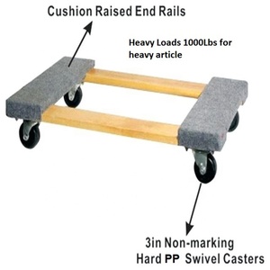 Chariot à meubles <span class=keywords><strong>en</strong></span> bois avec surface moquettée, 4 roulettes pivotantes, chariot de transport pour objets lourds, appareils électroménagers - Product Image 4