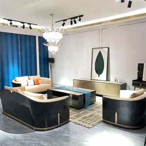 طقم أريكة من الجلد الفاخر بتصميم كلاسيكي عصري إيطالي ، أريكة صغيرة مقطعية للفندق أو أثاث غرفة المعيشة - Product Image 2