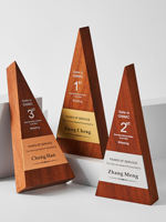Trophée triangulaire en bois gravé sur mesure, conception gratuite, fabrication chinoise, récompense de reconnaissance, objet commémoratif, médaille de service haut de gamme