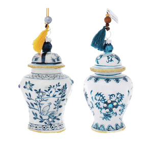 Mini adornos de árbol de bolas de Navidad, frascos colgantes de vidrio azul y blanco - Product Image 2