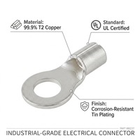 Connecteur à sertir Rnb à haute conductivité C11000, borne de câblage circulaire nue pour contrôle d'automatisation, finition mate étamée, 380V/600V, conforme RoHS