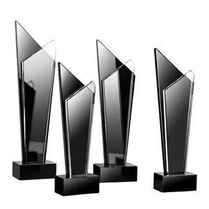 JY Custom Design Multiple Big Size Black Crystal Trophy Glass Trophies for Business Gift