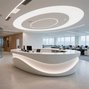 Modern <b>Extendable</b> Oval Reception <b>Desk</b> with LED Light Solid Surface (PETG Plastic) Minimalist Design for Commercial Office Use - Product Image 1