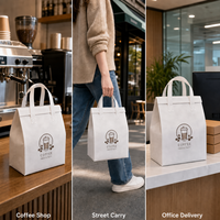 Sac de transport non tissé en forme de maison avec fermeture supérieure scellée, en PP 80 g/m², réutilisable, pour café, avec poignées en boucle