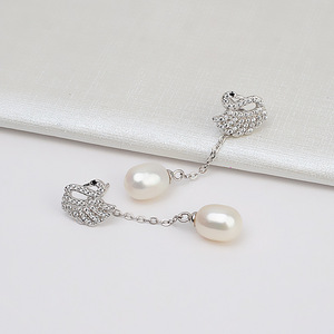 S925 Silver Swan <b>Earrings</b> for Women New 886 DIY Accessory Long Tassel <b>Dangle</b> <b>Pearl</b> Hollow Holder Fashionable <b>Dangle</b> <b>Earrings</b> - Product Image 3