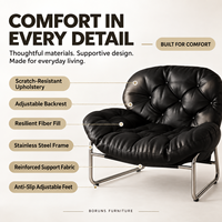 Chaise longue Bauhaus inclinable capitonnée avec structure en acier inoxydable et revêtement en cuir PU pour salon, chambre, balcon, petit appartement