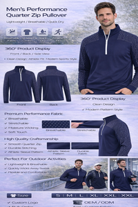 Fabricants de vêtements sur mesure, sweat-shirt à col zippé léger, à séchage rapide, de performance athlétique, bleu foncé, pour le golf - Product Image 2