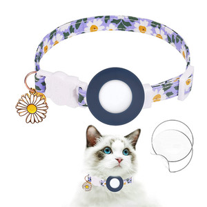 Precio al por mayor Airtag Case Floral Pet <span class=keywords><strong>Collar</strong></span> con campana Anti-Pérdida Tracker Dog <span class=keywords><strong>Cat</strong></span> Locator Holder diseñador <span class=keywords><strong>Cat</strong></span> Collares para gatos - Product Image 4