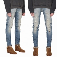 Jeans bon marché OEM pour hommes Vente en gros en vrac Jeans déchiré avec coutures patchwork Jeans pour hommes Chine