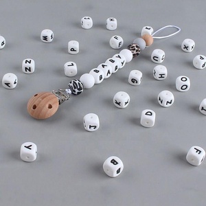 Eco Friendly 12mm Alphabet <strong>Silicone</strong> <strong>Beads</strong> Vertical Hole <strong>Silicone</strong> Square Shape Letter <strong>Beads</strong> for DIY Pacifier Chain Teether - Product Image 4